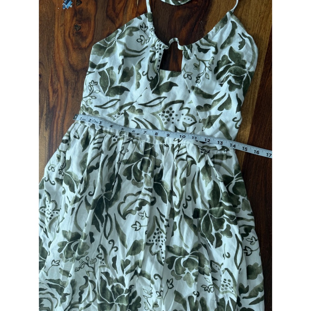1. STATE Womens S Linen halter Maxi Dress Olive Green Floral White Wedding Guest - Picture 3 of 10